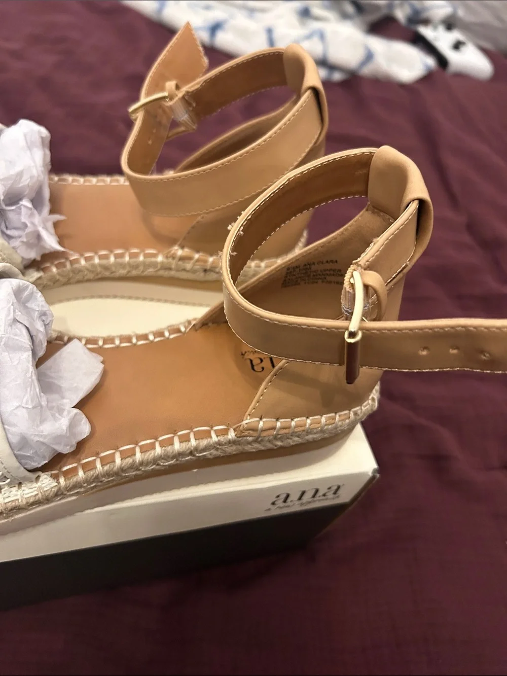 a.n.a Cream Woven Espadrille Platform Sandal with Tan Ankle Strap